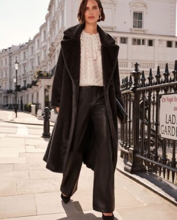 Love & Roses Black Longline Faux Fur Coat
