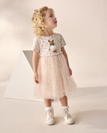 Ecru Bunny Character Mesh Party Dress (3mths-7yrs)