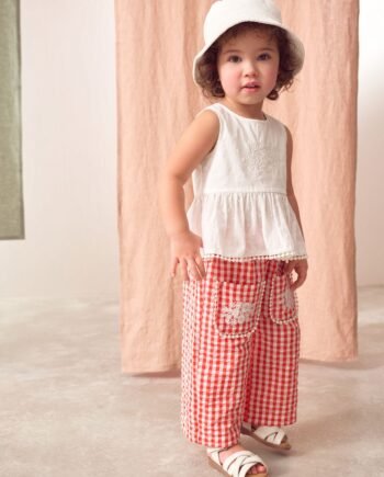 Red/White Gingham 100% Cotton Blouse and Trousers Co-ord Set (3mths-8yrs)