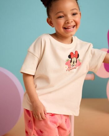 Pink/White Strawberry Disney Minnie Mouse and Daisy Duck T Shirt and Short Set (3mths-7yrs)