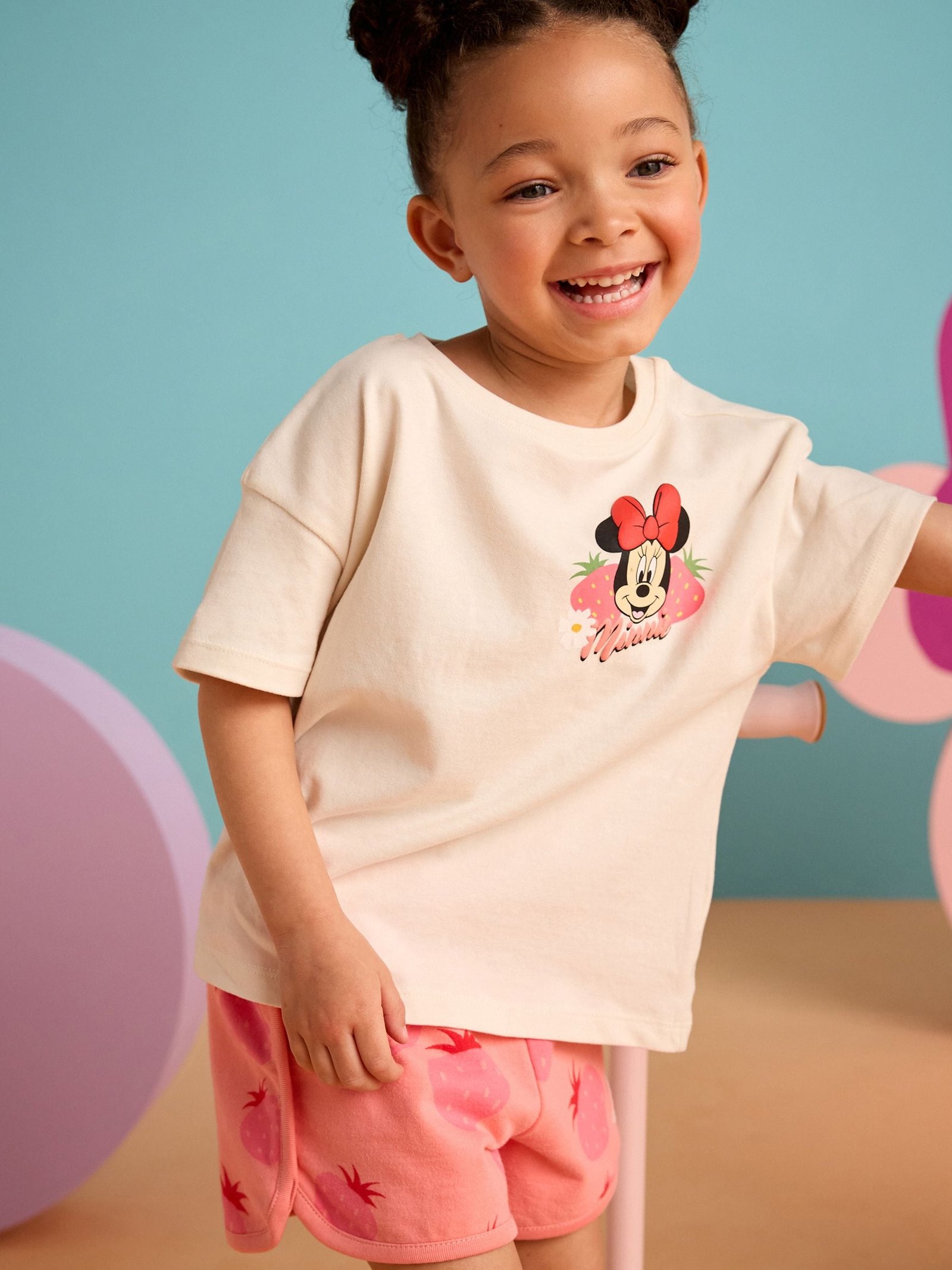 Pink/White Strawberry Disney Minnie Mouse and Daisy Duck T Shirt and Short Set (3mths-7yrs)