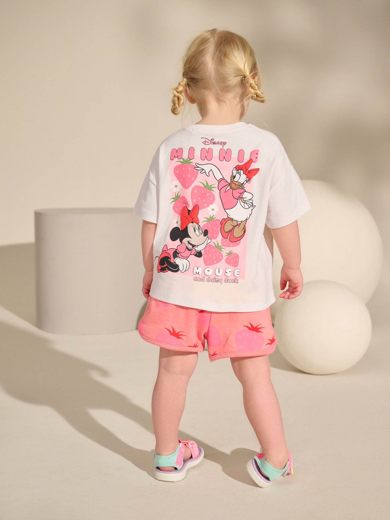 Pink/White Strawberry Disney Minnie Mouse and Daisy Duck T Shirt and Short Set (3mths-7yrs)
