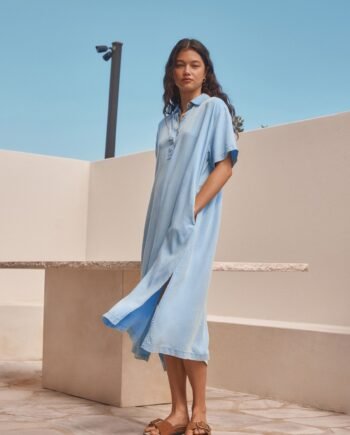 Mid Blue Lightweight TENCEL™ Denim Maxi Dress