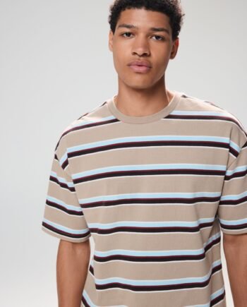 Neutral Relaxed Fit Stripe Heavyweight 100% Cotton T-Shirt