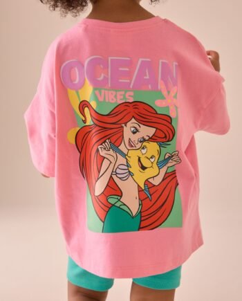 Pink Little Mermaid Ariel 100% Cotton T-Shirt and Cycle Shorts Set (3mths-7yrs)