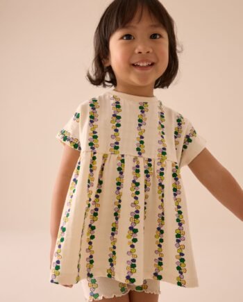 Cream Flowers Short Sleeve Peplum Top and Cycle Shorts Set (3mths-7yrs)