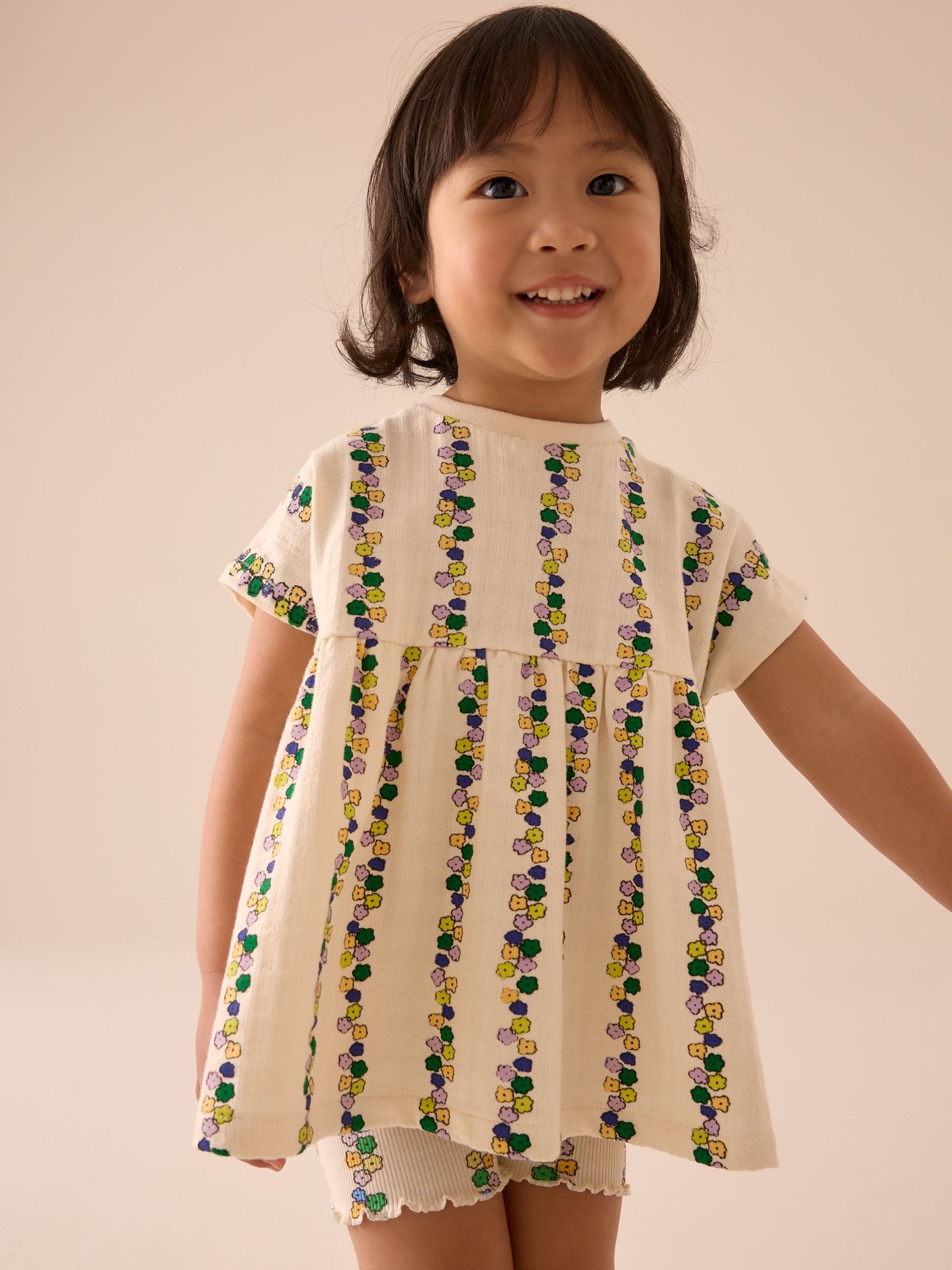 Cream Flowers Short Sleeve Peplum Top and Cycle Shorts Set (3mths-7yrs)