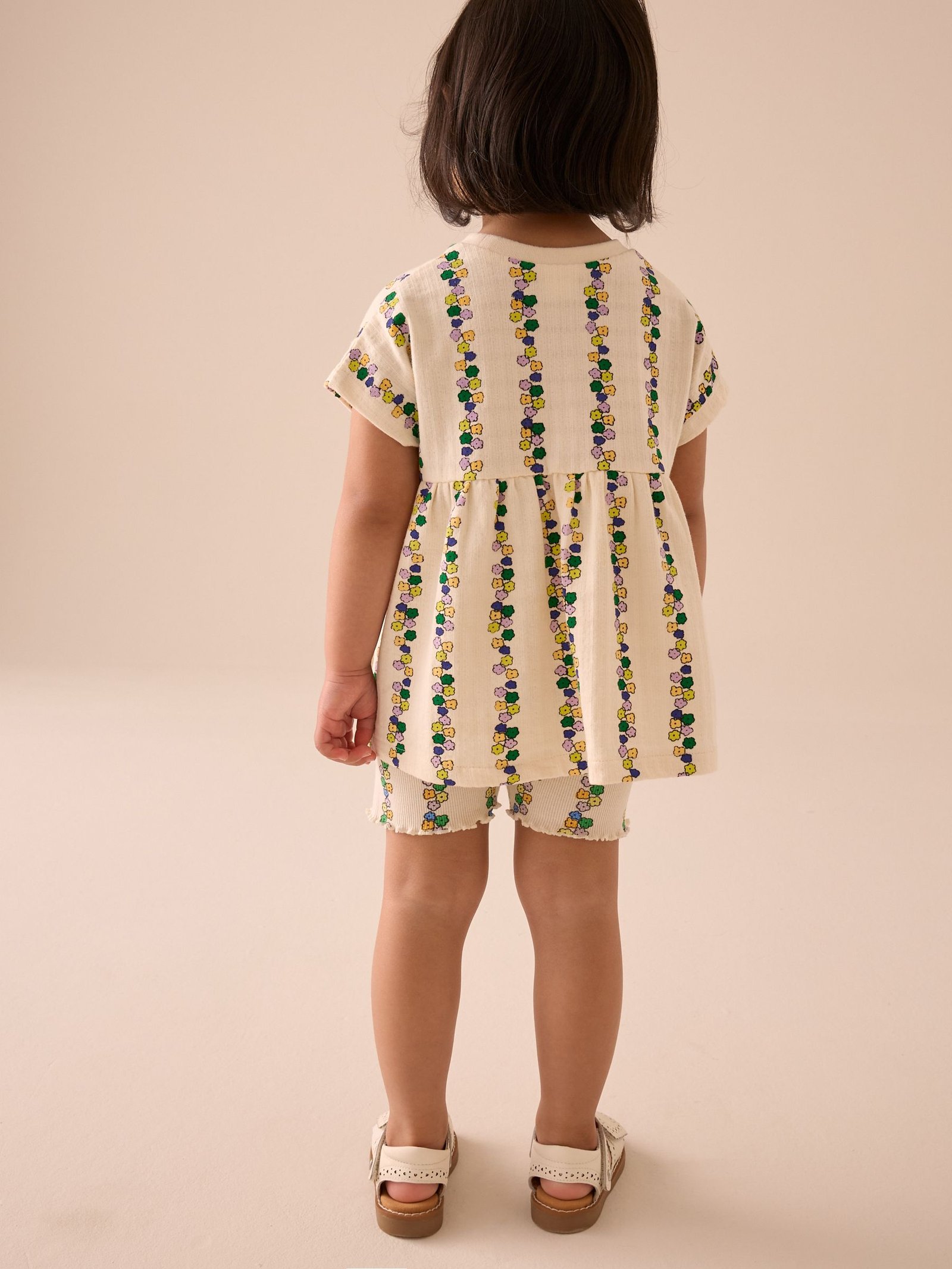 Cream Flowers Short Sleeve Peplum Top and Cycle Shorts Set (3mths-7yrs)