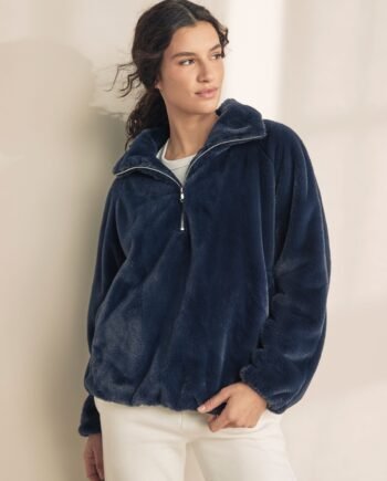 Blue Faux Fur Half Zip Top