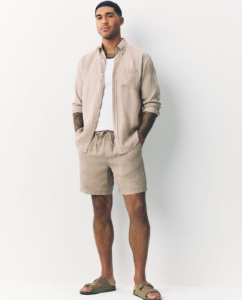 Stone Natural 100% Linen Drawstring Waist Shorts