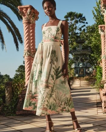 Love & Roses Ivory Scenic Printed Strappy 100% Cotton Sundress