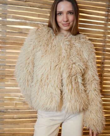 Threadbare Natural Mongolian Faux Fur Coat
